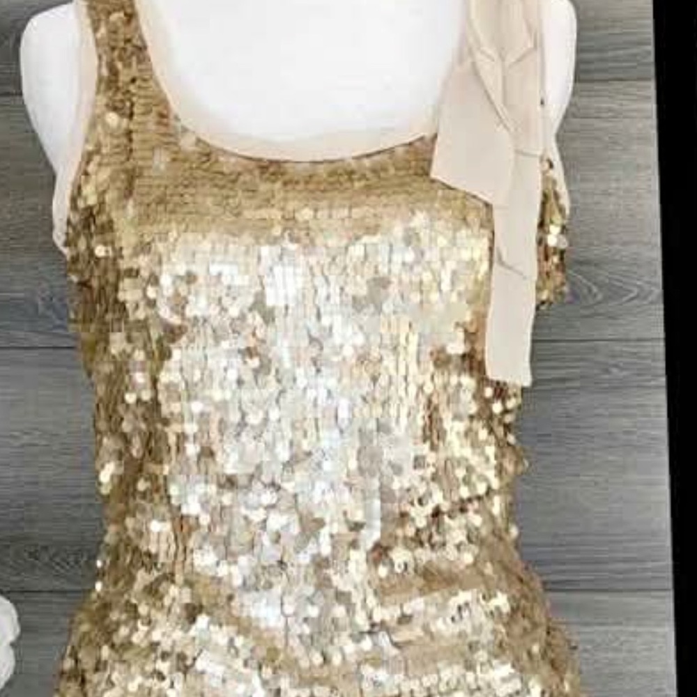 New York & Company Gold Sequin Tank Top